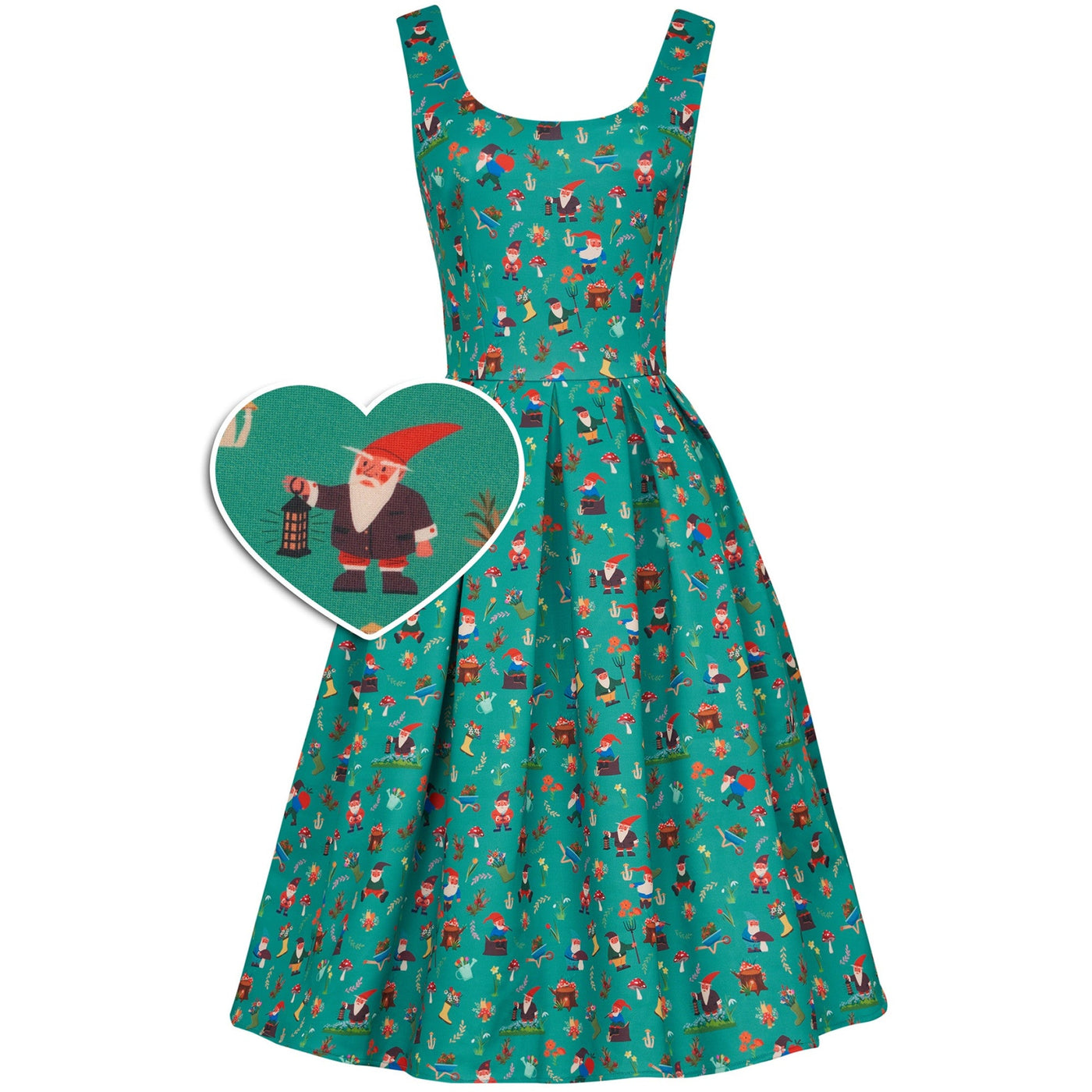 EU STOCK Amanda Scoop Neck Swing Dress in Dark Green Garden Print