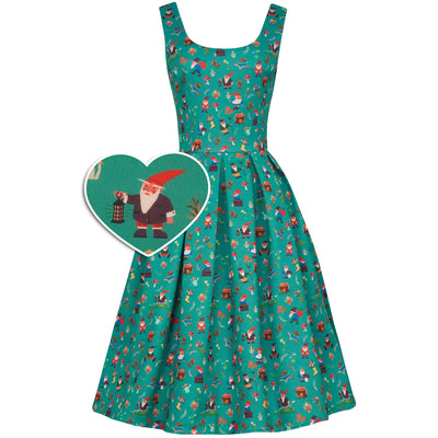 EU STOCK Amanda Scoop Neck Swing Dress in Dark Green Garden Print
