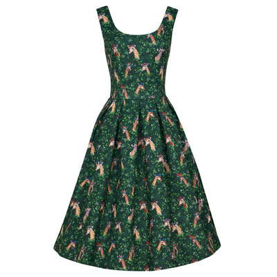 PRE ORDER Amanda Scoop Neck Swing Dress in Green Cute Giraffe Print