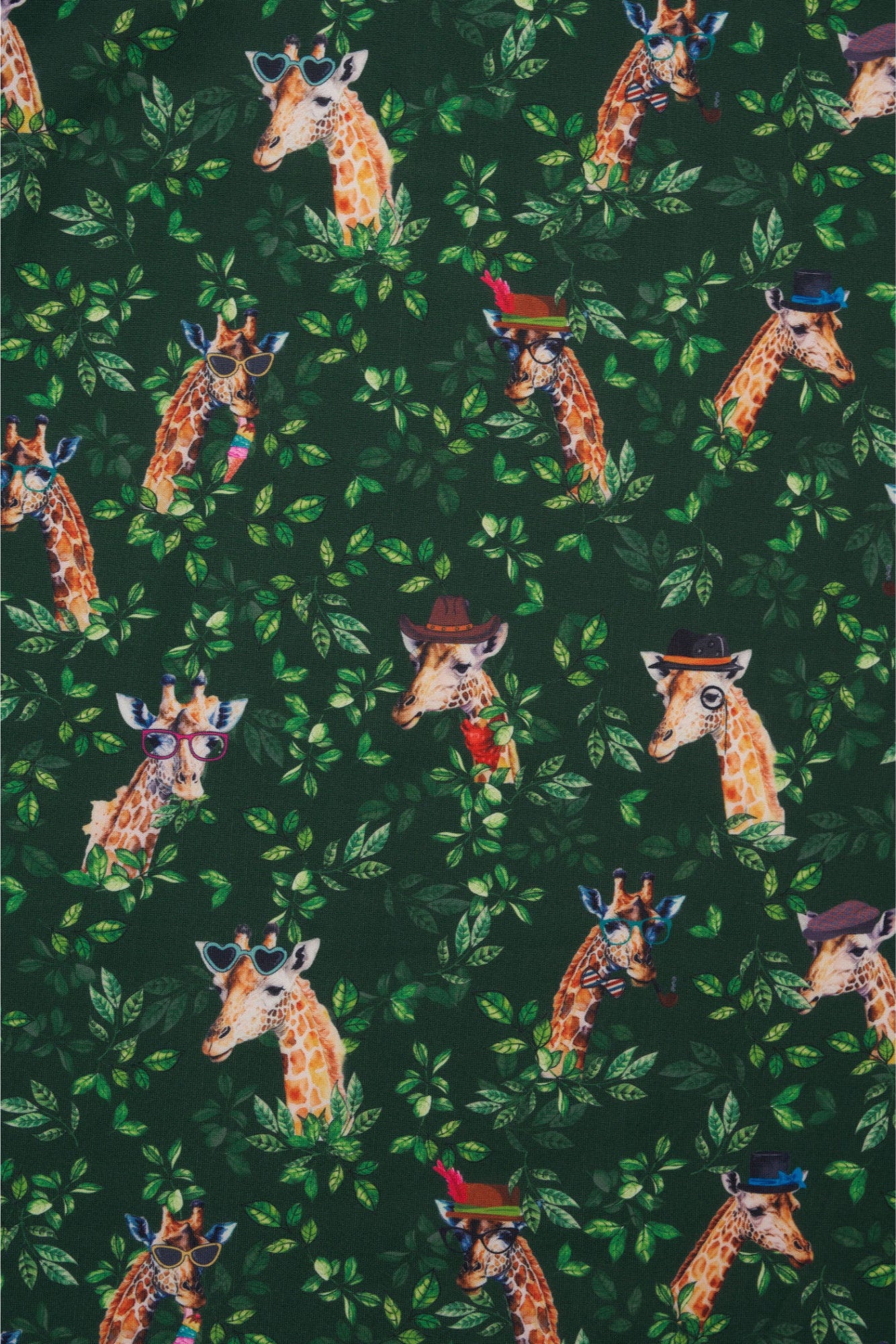 Amanda Scoop Neck Swing Dress in Green Cute Giraffe Print