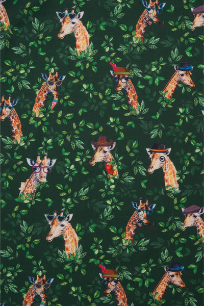 Amanda Scoop Neck Swing Dress in Green Cute Giraffe Print