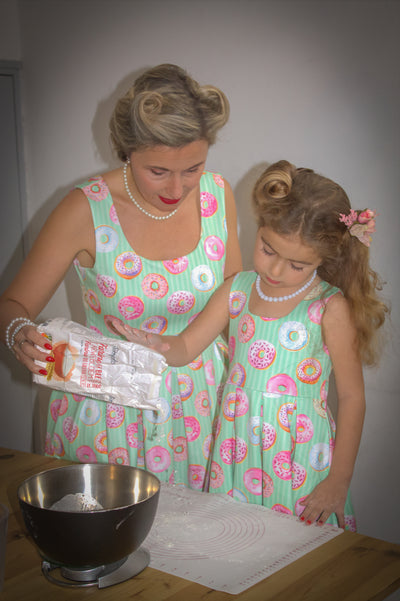 PRE-ORDER Children Amanda Swing Dress in Mint Green Doughnut Print