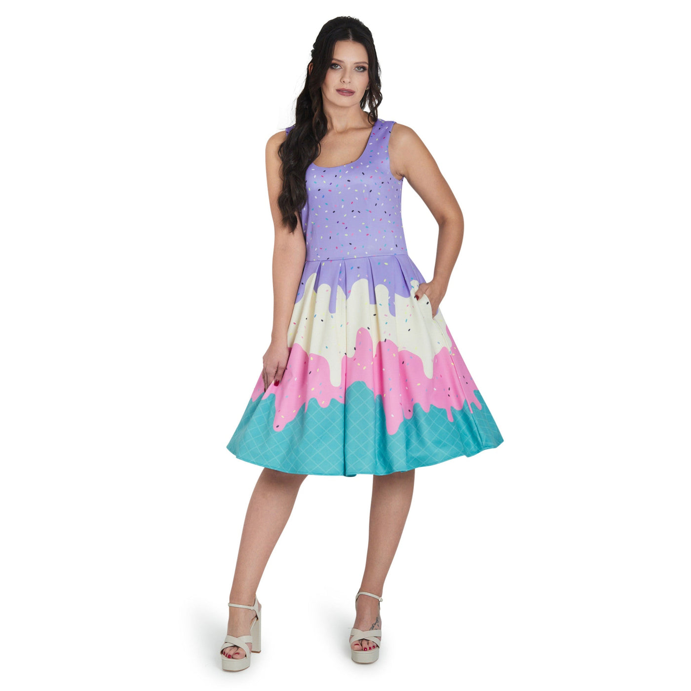 EU STOCK Amanda Multi-Colored and Ice Cream Swing Dress