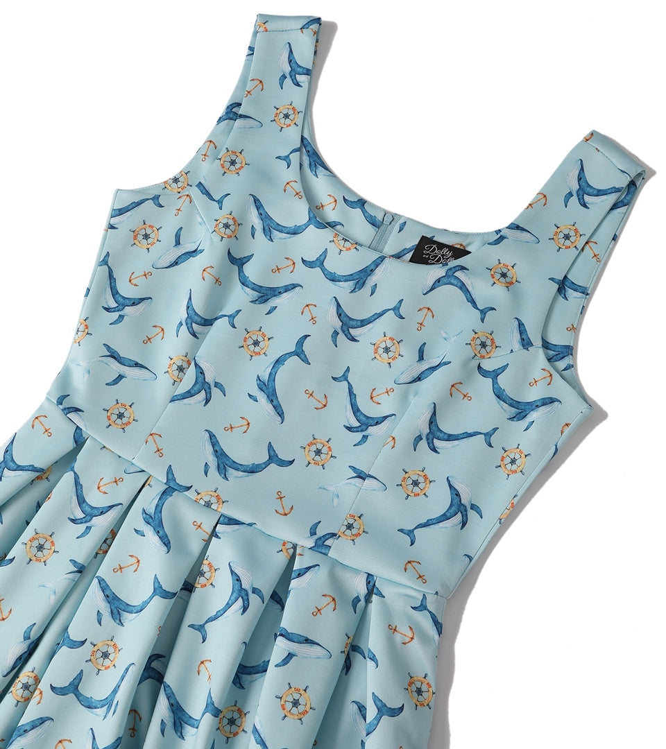 PRE ORDER Amanda Scoop Neck Swing Dress Light Blue Dolphin