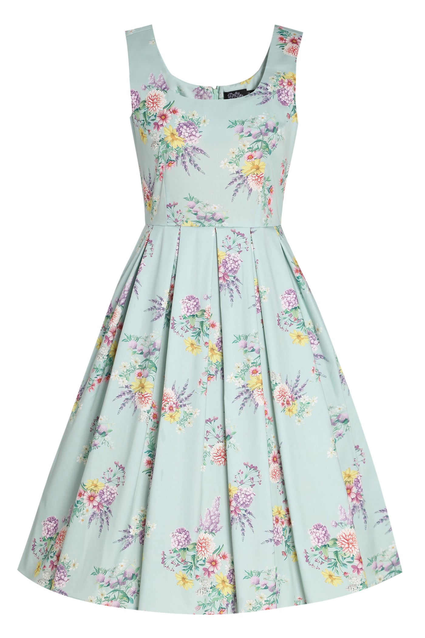 EU STOCK Amanda Light Blue Scoop Neck Pastel Flower Print Dress