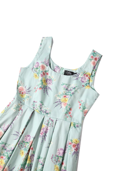 EU STOCK Amanda Light Blue Scoop Neck Pastel Flower Print Dress