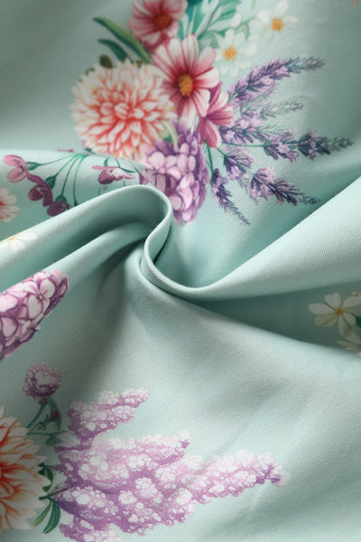 EU STOCK Amanda Light Blue Scoop Neck Pastel Flower Print Dress