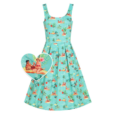 PRE ORDER Amanda Green Sunset Pinup Couple Swing Dress