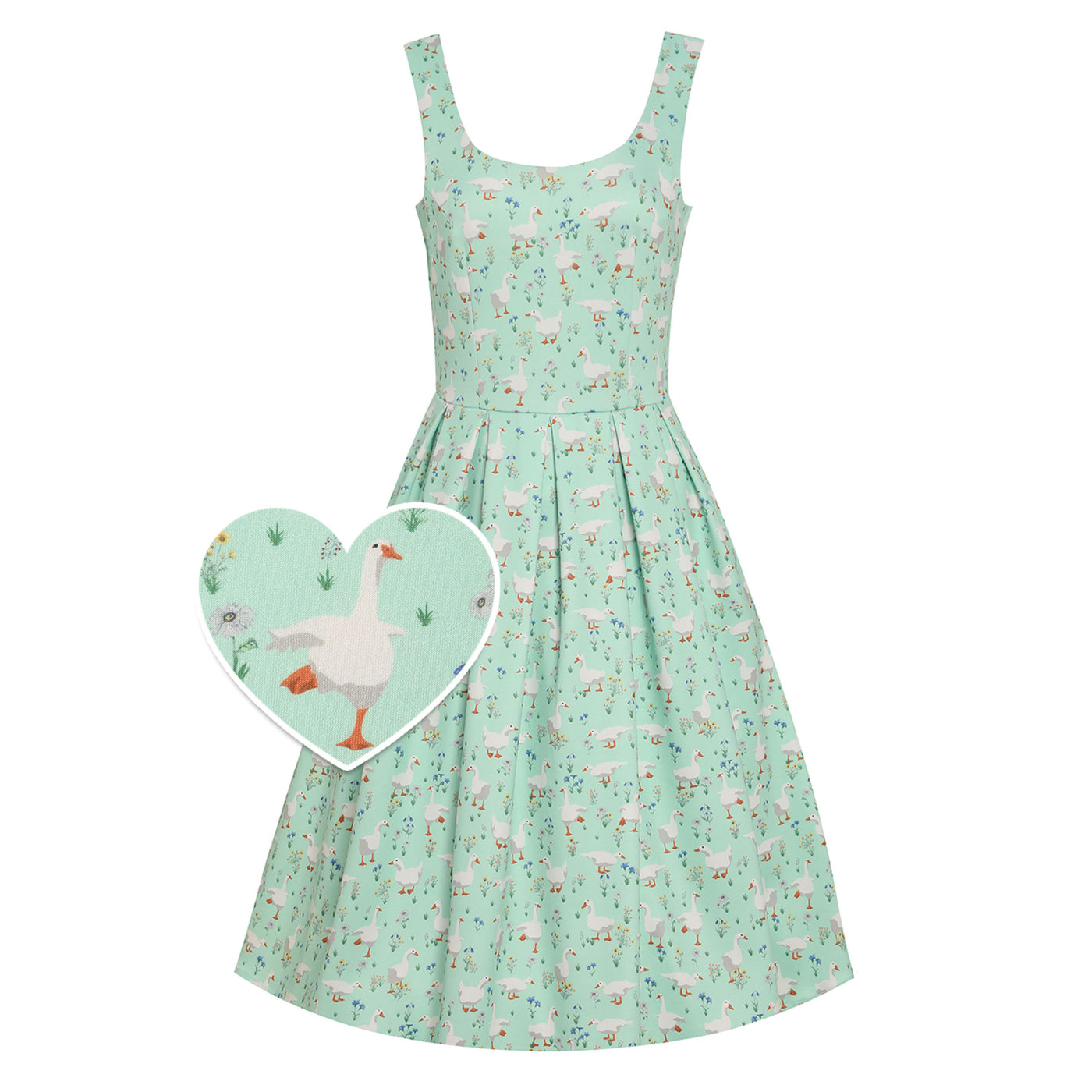 Amanda Swing Dress in Mint Green Duck Print