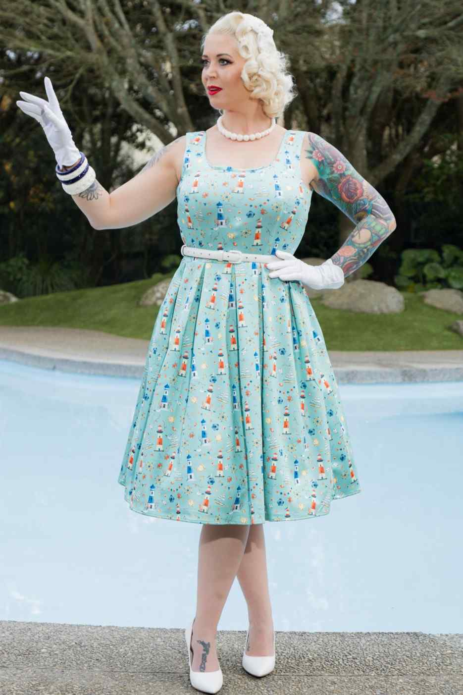 Amanda Scoop Neck Swing Dress in Nautical Print