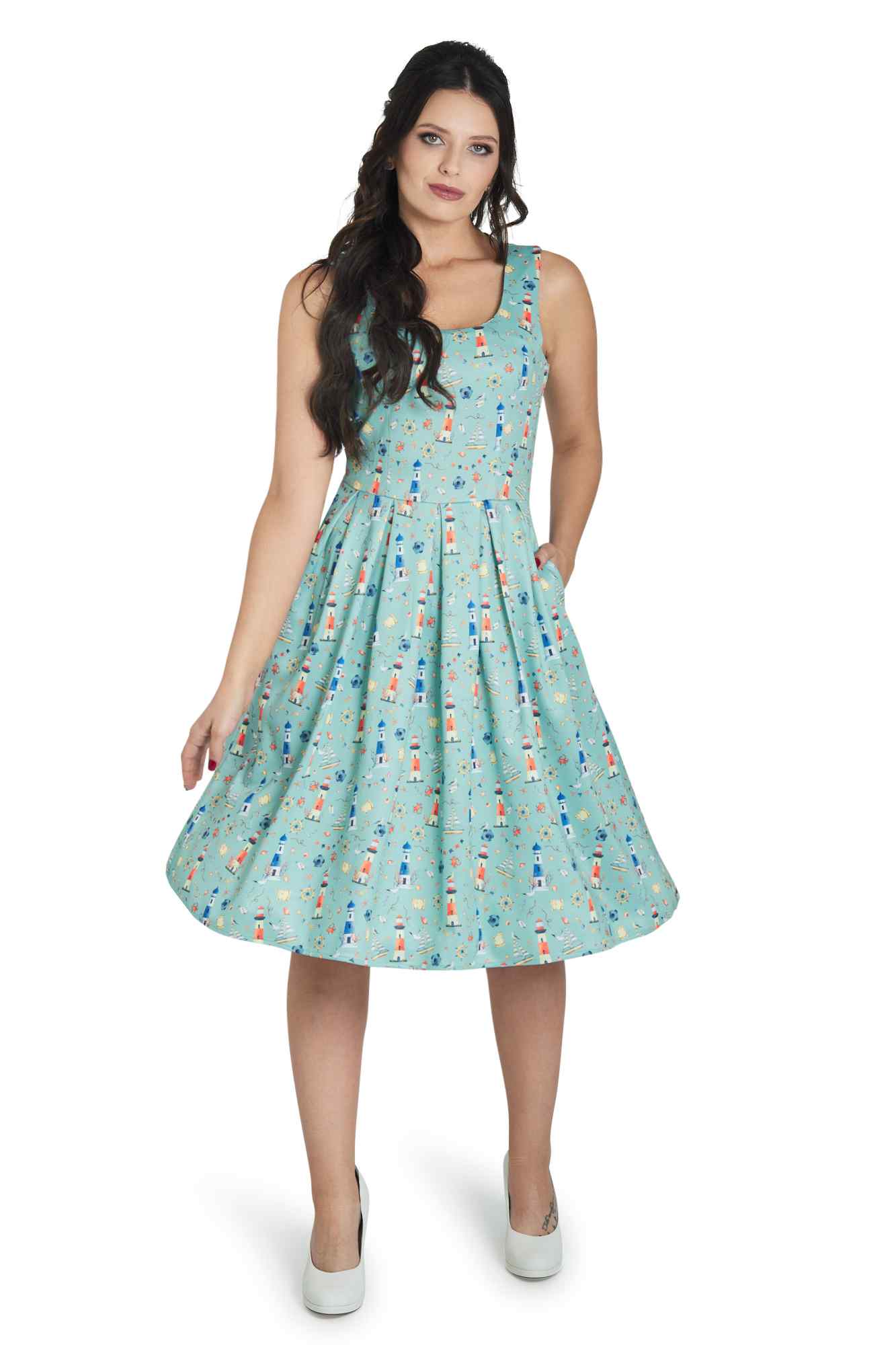 Amanda Scoop Neck Swing Dress in Nautical Print