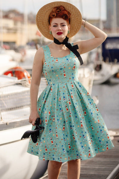 Amanda Scoop Neck Swing Dress in Nautical Print