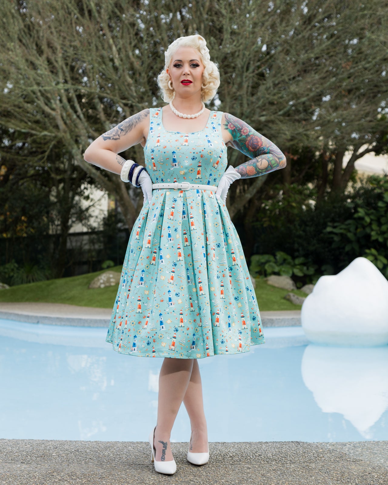 PRE ORDER Amanda Scoop Neck Swing Dress in Nautical Print