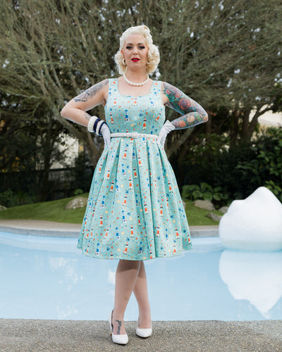 PRE ORDER Amanda Scoop Neck Swing Dress in Nautical Print