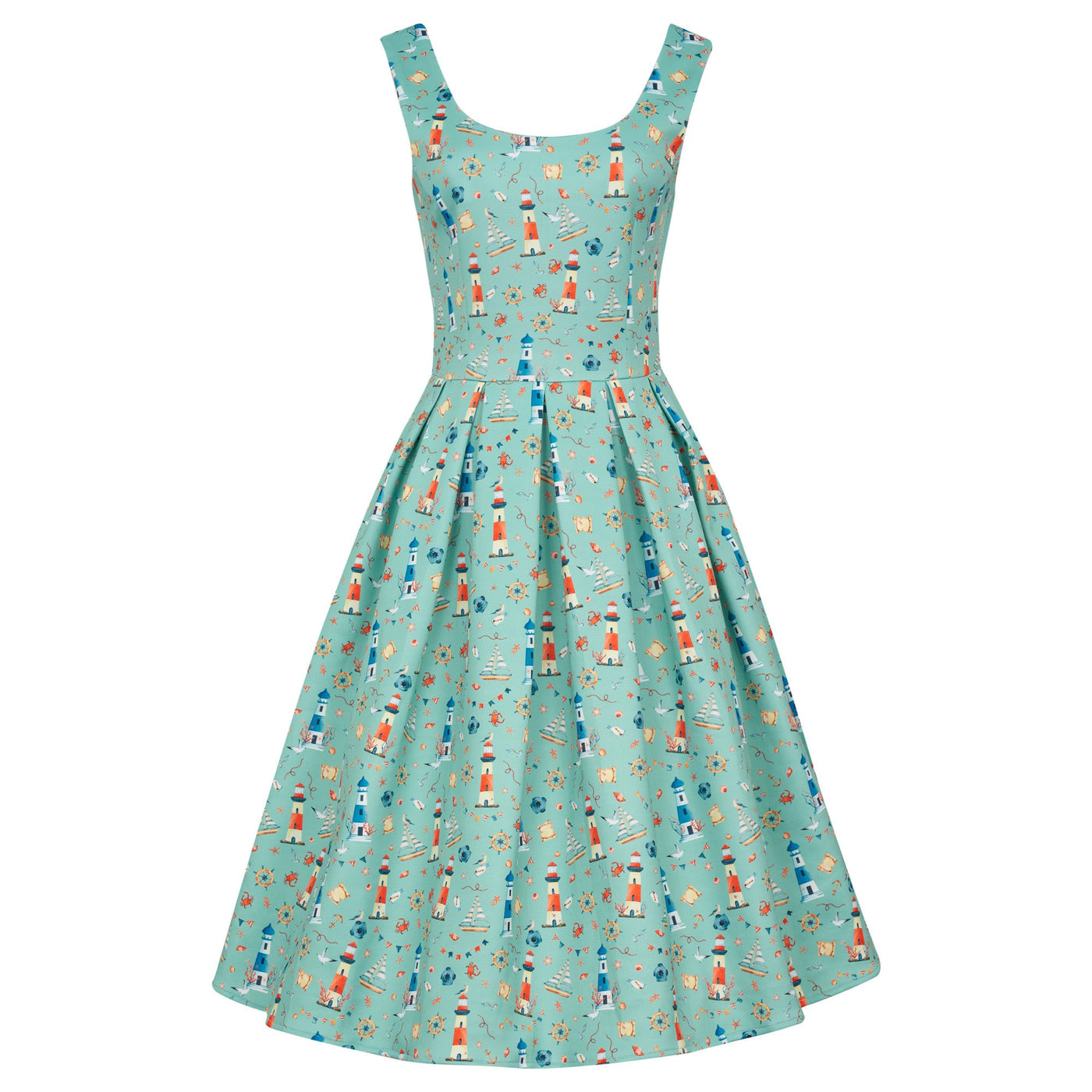 PRE ORDER Amanda Scoop Neck Swing Dress in Nautical Print