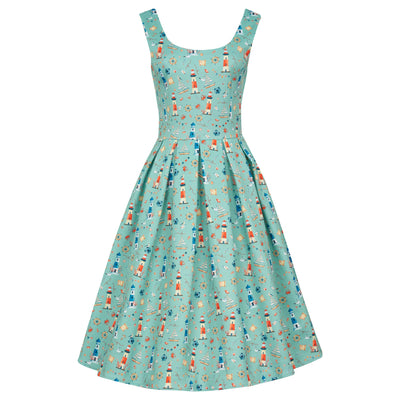 PRE ORDER Amanda Scoop Neck Swing Dress in Nautical Print