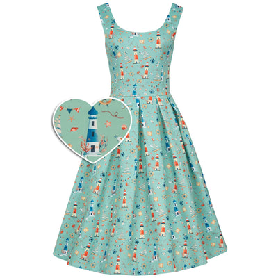 PRE ORDER Amanda Scoop Neck Swing Dress in Nautical Print