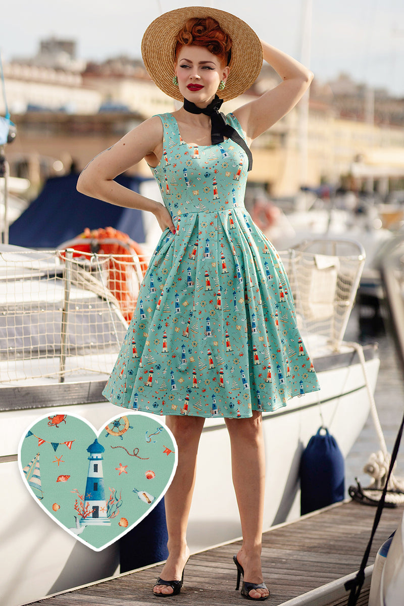 PRE ORDER Amanda Scoop Neck Swing Dress in Nautical Print