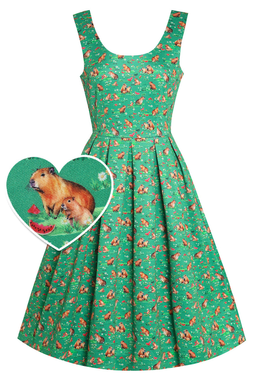 Amanda Green Capybara & Watermelon Print Swing Dress