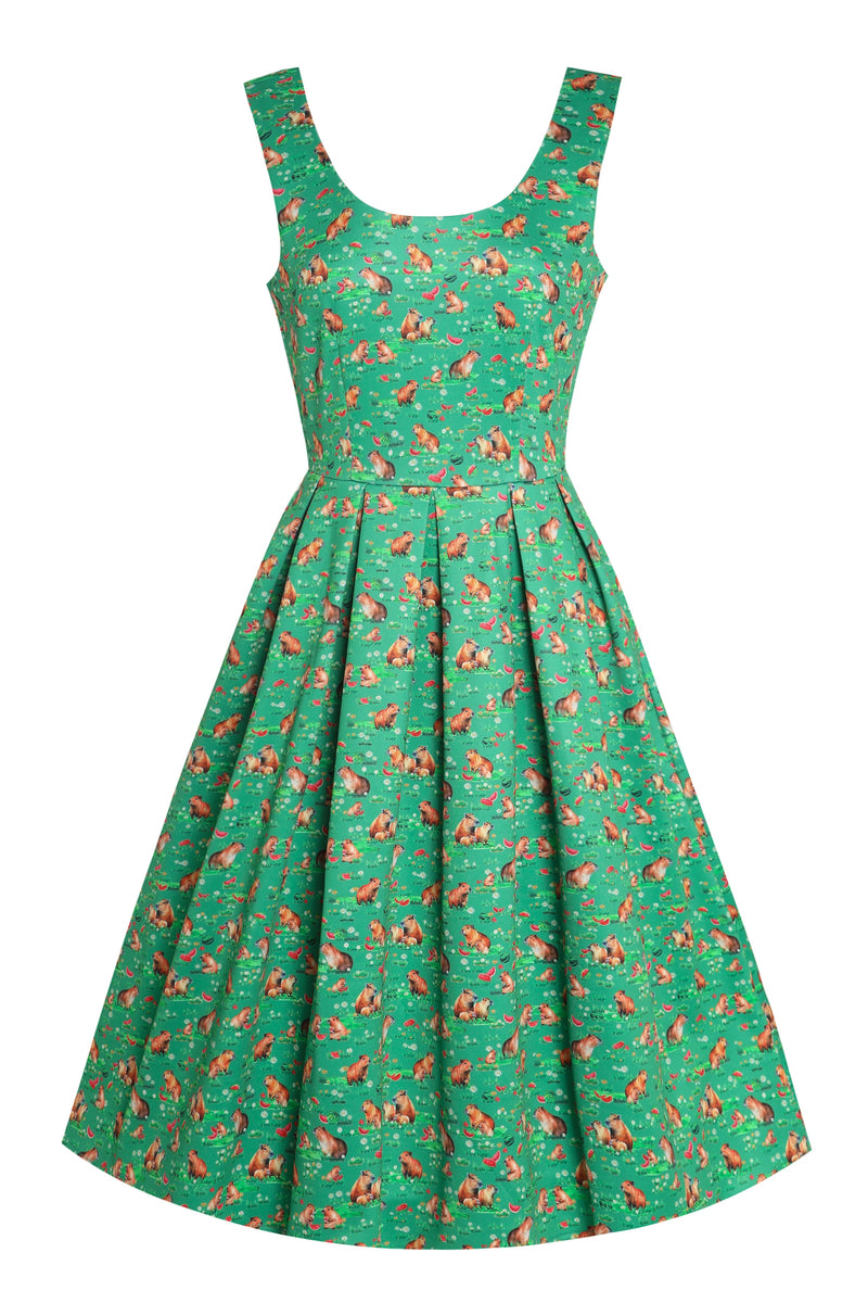 PRE ORDER Amanda Green Capybara & Watermelon Print Swing Dress