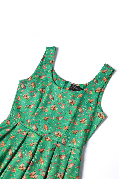 Amanda Green Capybara & Watermelon Print Swing Dress
