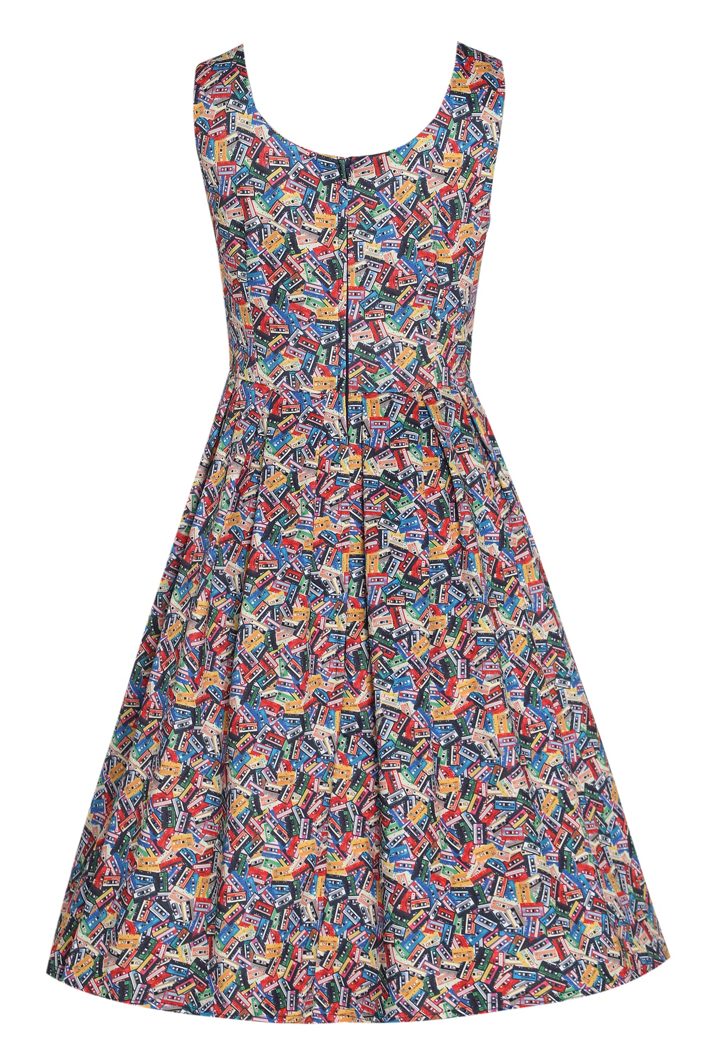 Amanda Multicolor Cassette Tape Print Scoop Neck Dress