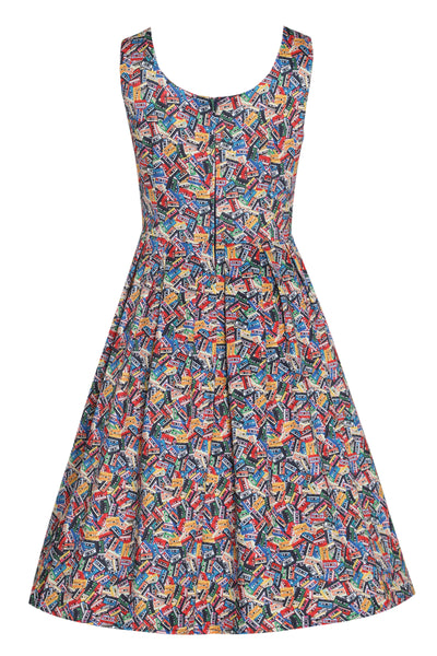 Amanda Multicolor Cassette Tape Print Scoop Neck Dress