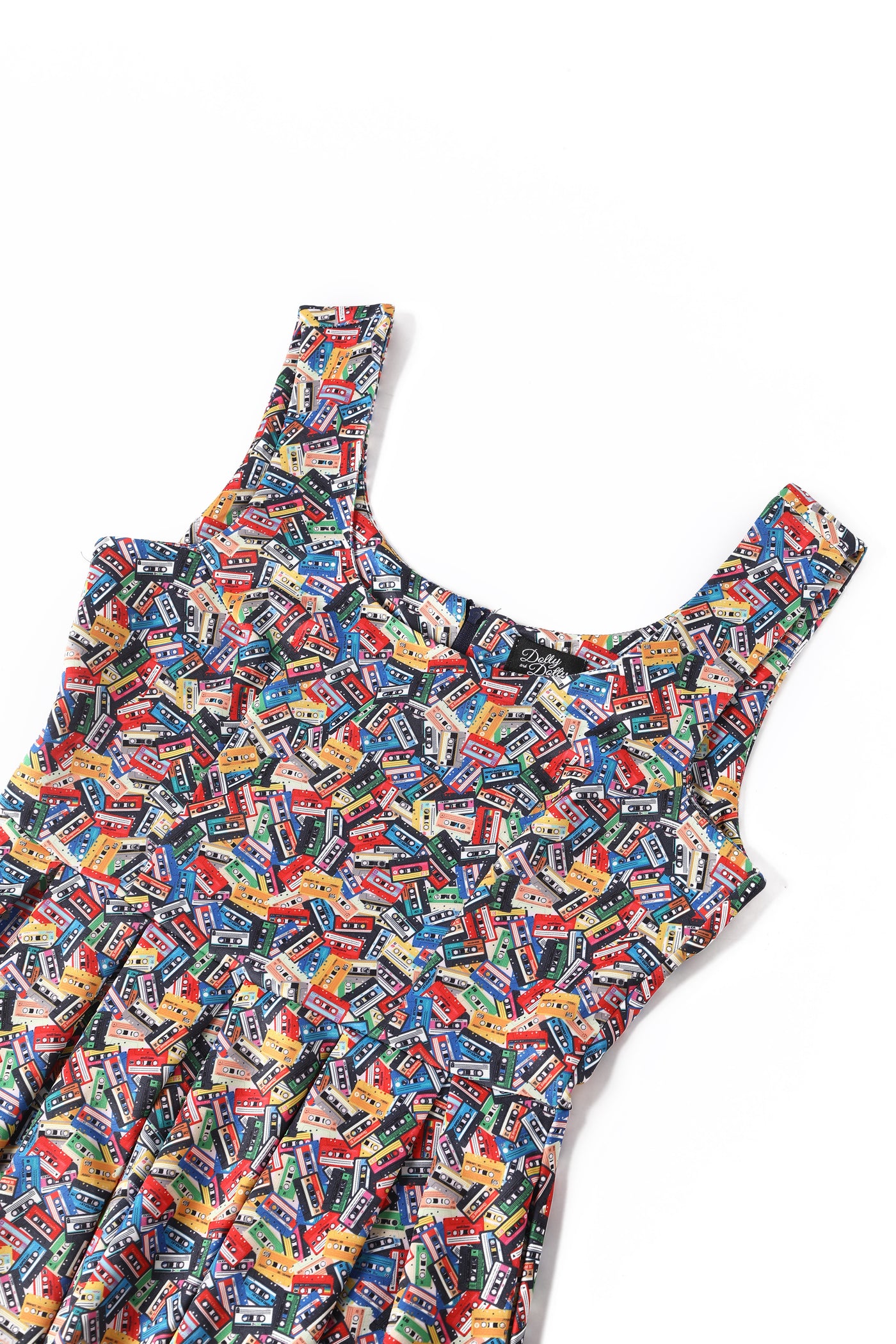 Amanda Multicolor Cassette Tape Print Scoop Neck Dress