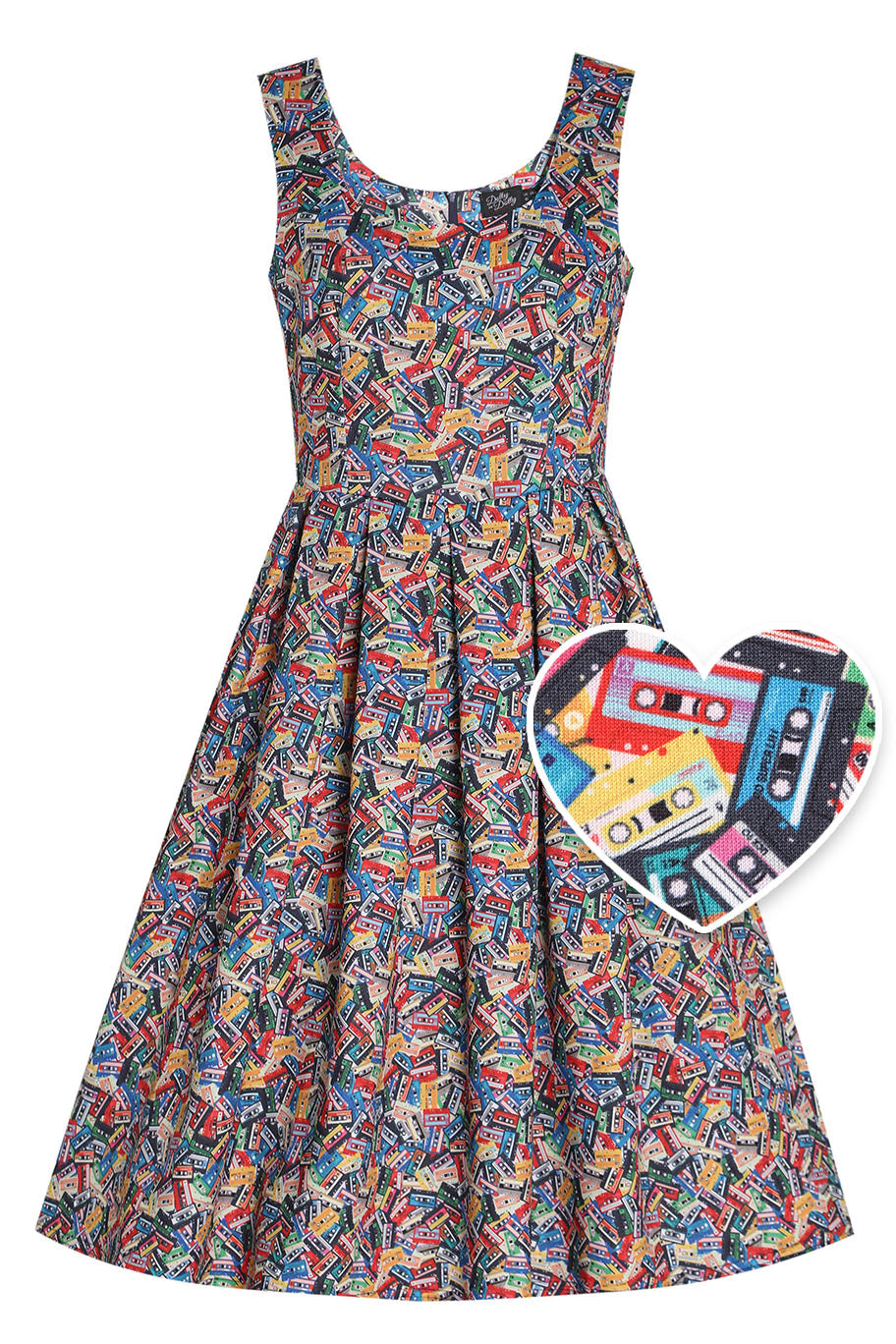 Amanda Multicolor Cassette Tape Print Scoop Neck Dress