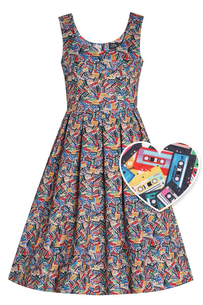 Amanda Multicolor Cassette Tape Print Scoop Neck Dress