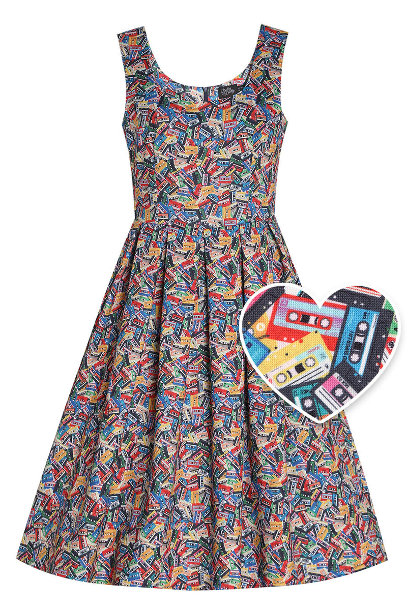 Amanda Multicolor Cassette Tape Print Scoop Neck Dress