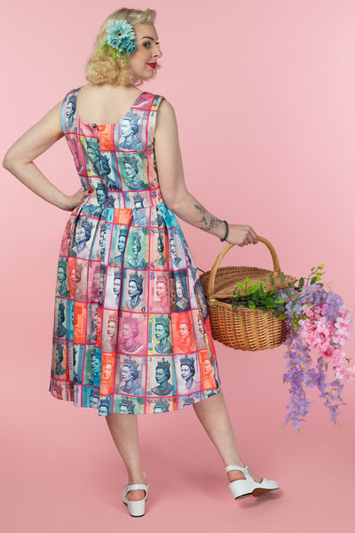 PRE ORDER Amanda Multicolored Queen Elizabeth Print Scoop Neck Swing Dress