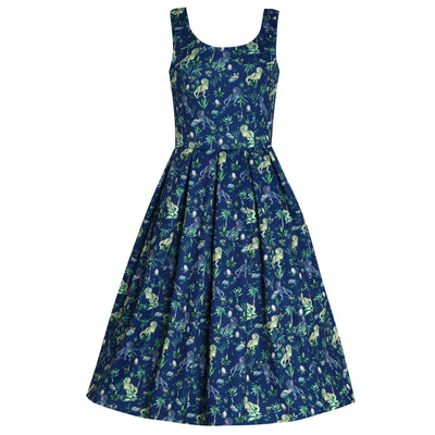 Amanda Swing Dress in Navy Blue T-Rex Print