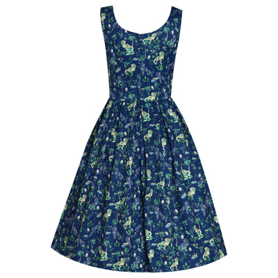 Amanda Swing Dress in Navy Blue T-Rex Print
