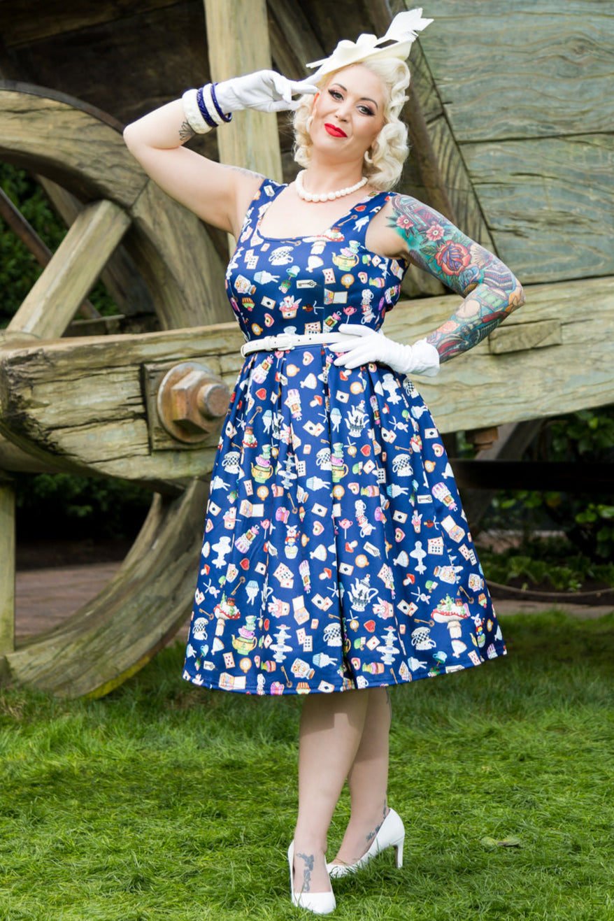 PRE-ORDER Amanda Swing Dress in Navy Blue Wonderland Print