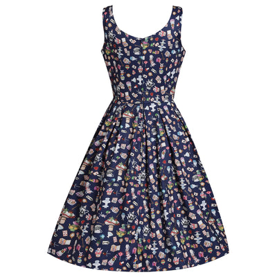 PRE-ORDER Amanda Swing Dress in Navy Blue Wonderland Print