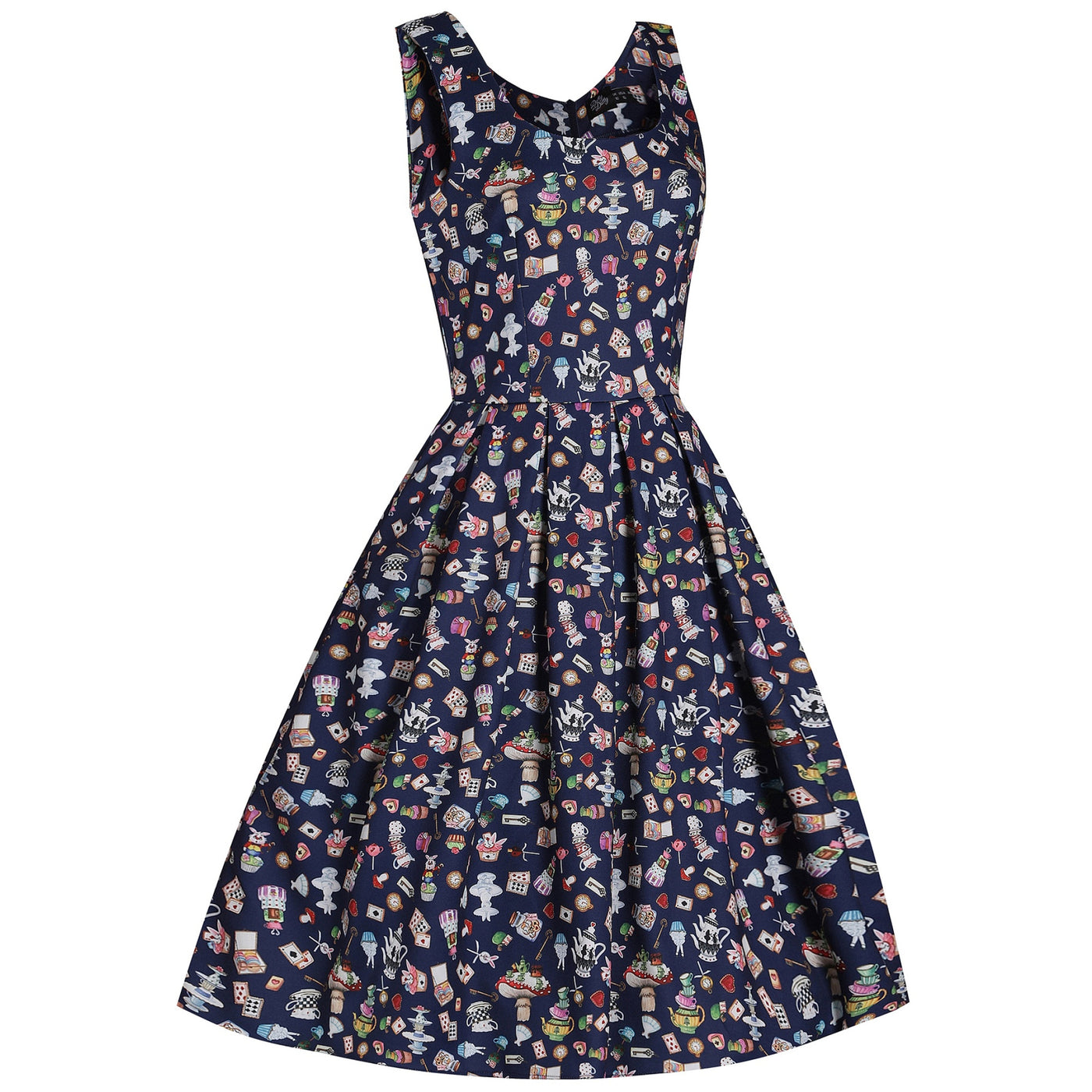 Amanda Swing Dress in Navy Blue Wonderland Print