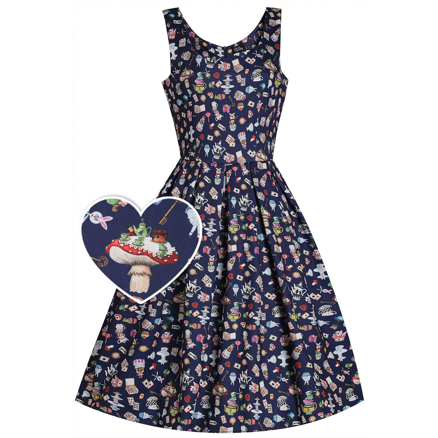 Amanda Swing Dress in Navy Blue Wonderland Print