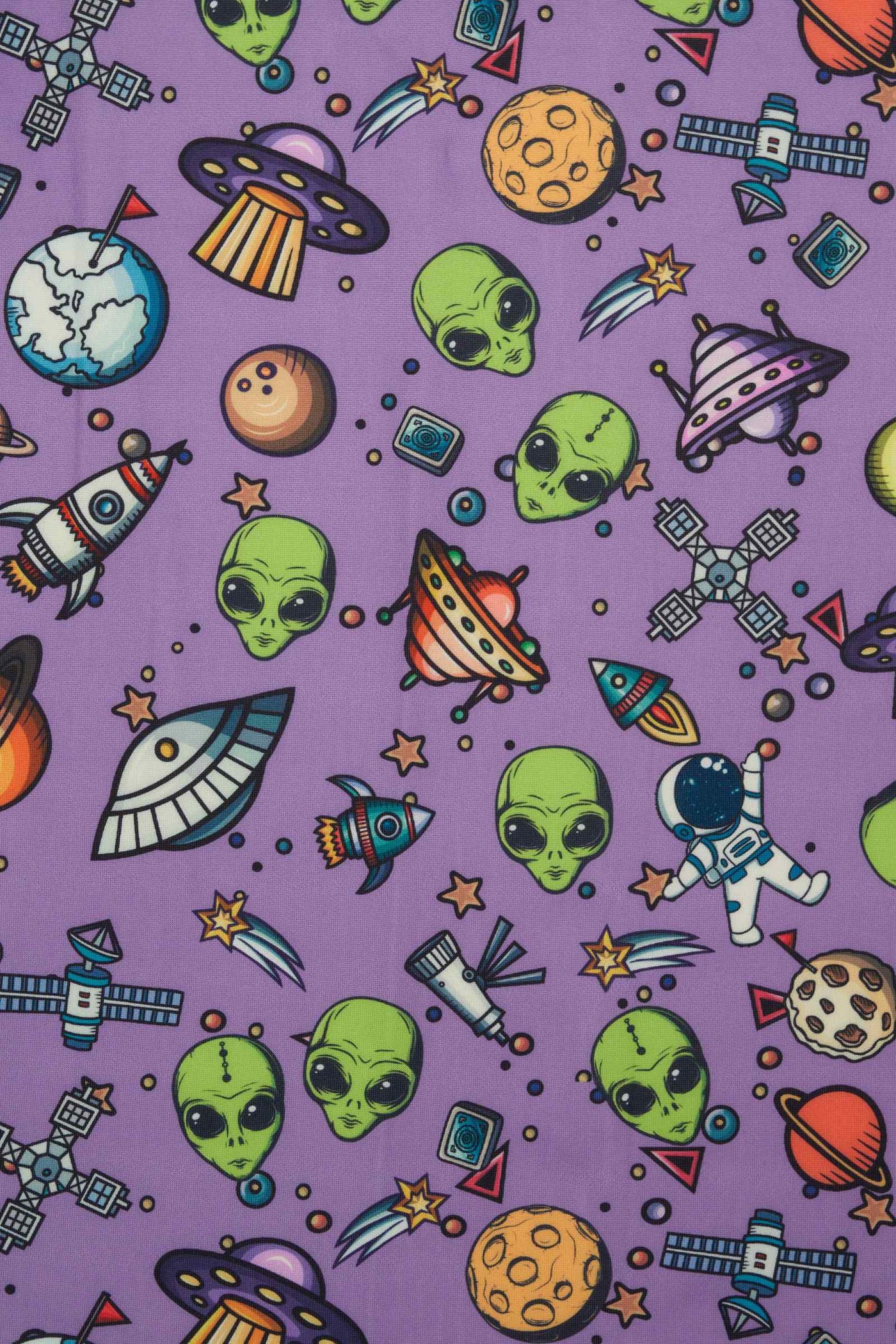 Amanda Scoop Neck Swing Dress in Purple UFO & Alien Print