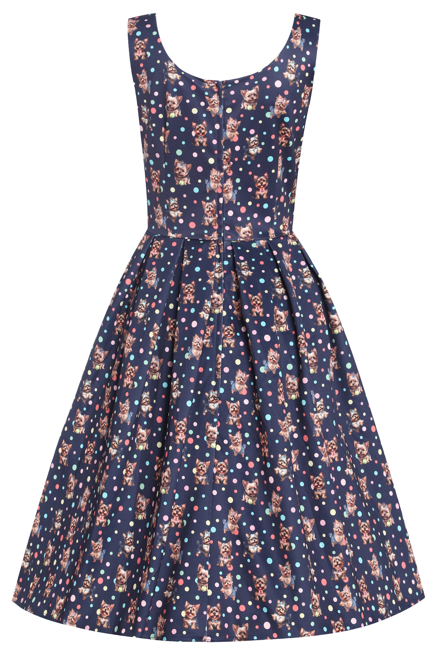 Amanda Purple Yorkie & Colourful Polka Dot Print Swing Dress