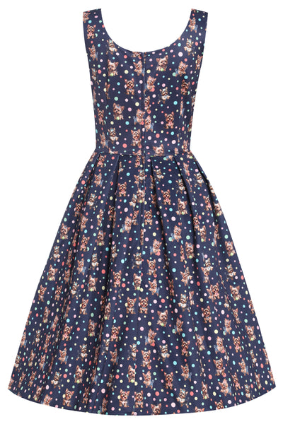 Amanda Purple Yorkie & Colourful Polka Dot Print Swing Dress