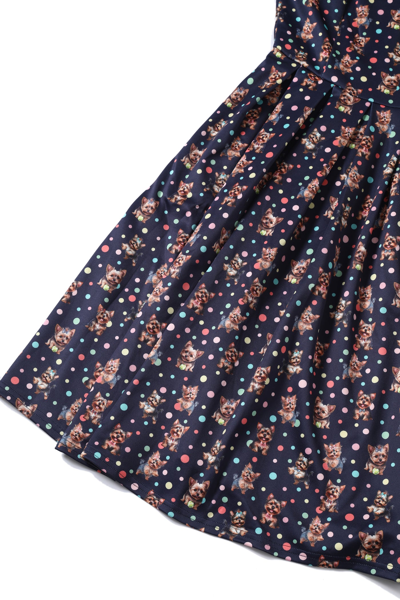 Amanda Purple Yorkie & Colourful Polka Dot Print Swing Dress