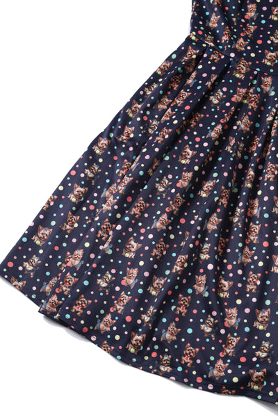 PRE ORDER Amanda Purple Yorkie & Colourful Polka Dot Print Swing Dress