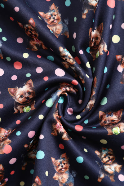 Amanda Purple Yorkie & Colourful Polka Dot Print Swing Dress