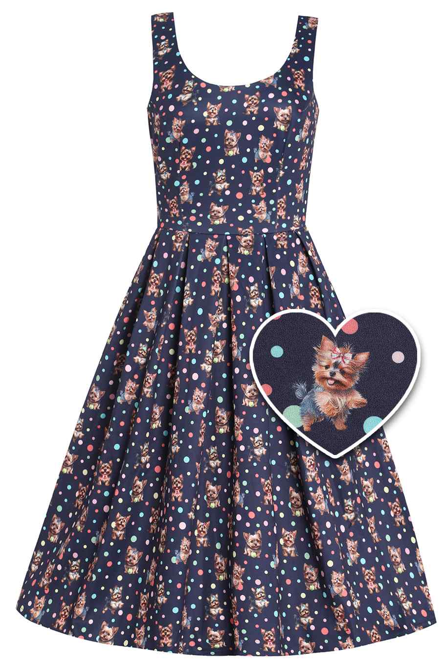 Amanda Purple Yorkie & Colourful Polka Dot Print Swing Dress