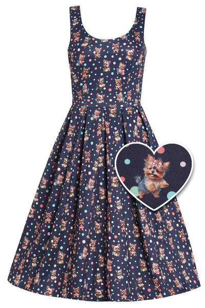 Amanda Purple Yorkie & Colourful Polka Dot Print Swing Dress