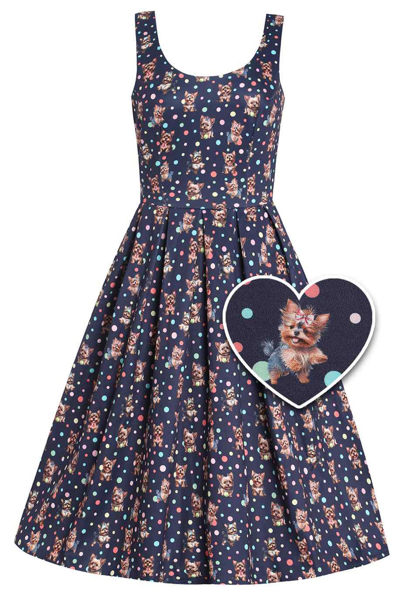 Amanda Purple Yorkie & Colourful Polka Dot Print Swing Dress