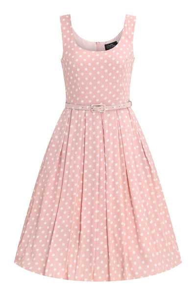 PRE ORDER Amanda Viscose Pink & White Polka Dress - Fully Lined