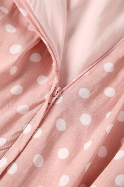 PRE ORDER Amanda Viscose Pink & White Polka Dress - Fully Lined
