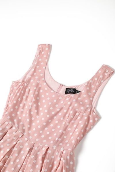 PRE ORDER Amanda Viscose Pink & White Polka Dress - Fully Lined